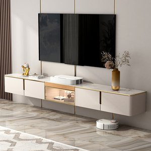 轻奢岩板悬空电视柜高端悬浮挂墙柜现代简约落地柜壁挂式收纳墙柜