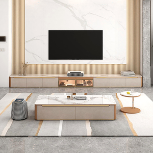 轻奢激光投影电视柜极简落地无腿客厅电视背景墙岩板地台地柜矮柜