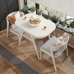 奶油风阳台迷你小茶桌三件套组合实木小户型创意休闲喝茶一桌二椅