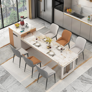 轻奢岩板岛台餐桌一体可伸缩西餐厅料理台开放式厨房中岛台柜成品