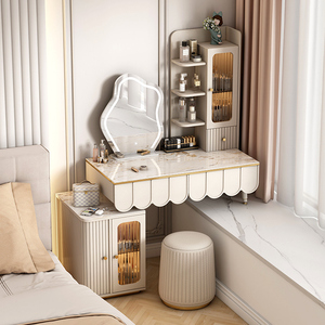 连半搭飘窗改造梳妆台书桌化妆台一体伸缩高低脚抽屉书柜书架组合