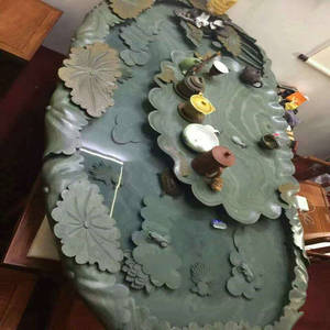 天然整块玉石茶盘石头茶海易水砚石鱼缸一体排水家用石雕茶台松花