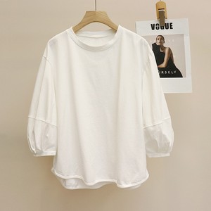 韩国白色灯笼袖纯棉泡泡袖T恤女夏季宽松大码显瘦减龄八分袖上衣