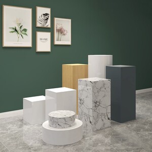 几何展台大理石白色圆形圆柱方形定制服装橱窗女装店高低直播地台