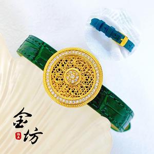 香港免税黄金999足金古法18k镶钻八宝罗盘手牌女手表真皮表带礼物