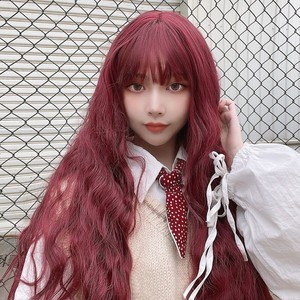 lolita洛丽塔长卷发日常假发女玉米烫泡面羊毛卷酒红色软妹全头套