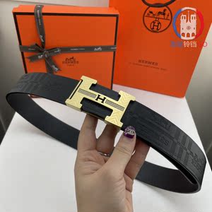 hermes/爱马仕新款皮革压花纹双面腰带h字母镶钻镂空男士38mm皮带