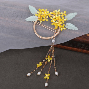 古风发环后脑勺流苏发圈 桂花发饰汉服后压头饰 复古发扣环形发钗