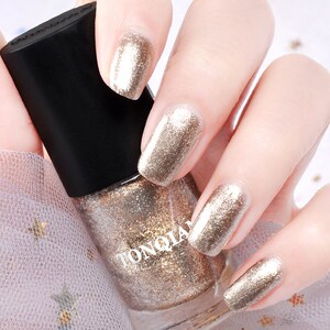 金色指甲油 金属色新款指甲油免烤快干油性持久不可剥流沙金色显
