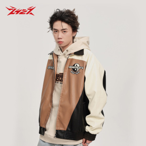 2727world法老刺绣pu皮拼接夹克宽松潮牌休闲外套百搭街头男上衣
