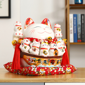 招财猫摆件店铺开业创意礼品家居客厅收银台陶瓷大号发财猫储蓄罐
