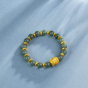 999足金佛头翡翠黄金手链女3d硬金双面佛纯金隔片手串礼物送妈妈