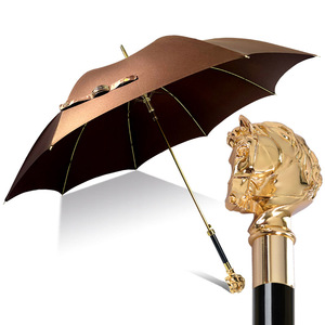 雨伞长柄金色马头伞柄雨伞大号直杆伞晴雨伞咖啡色特大迎宾高级伞