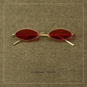 弹壳同款眼镜韩国扁圆超窄框ins超火眼镜红色带链条墨镜女网红同