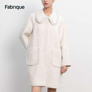 Fabrique 珍珠装饰翻领中长款花呢外套 Noir 设计师Lalo Dolidze