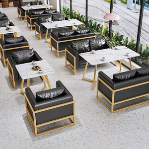 北欧奶茶店卡座沙发休闲甜品店咖啡厅双人沙发餐厅成套餐桌椅组合