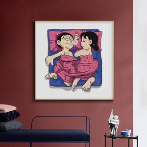 房间爱情画卡通潮流装饰画哆啦a梦大雄静香情侣挂画卧室版画客厅