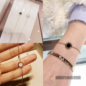 bvlgari/宝格丽圆饼手链18k玫瑰金双面圆形白贝母红玉髓单链手环