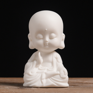 茶宠摆件精品可养白f陶瓷观音佛像摆柜供奉家用禅意和尚小如c来佛