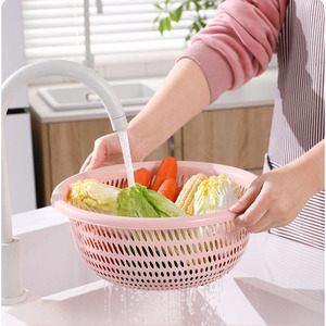 加厚塑料沥水篮粗眼大洗菜篮子熟胶圆形水果箩筐收纳篮家用3个装