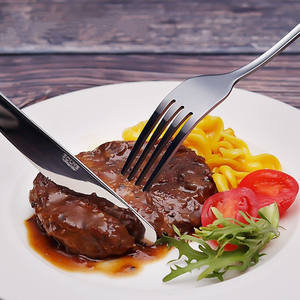 不锈钢西餐餐具加厚牛排盘子套装刀叉套装家用切牛排刀叉勺三件套
