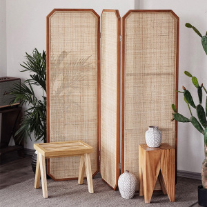 日式藤编折叠屏风隔断客厅进门遮挡玄关民宿简约复古实木侘寂折屏