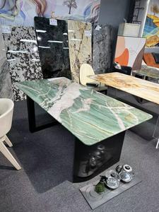 帝芙尼绿奢石餐桌意式轻奢设计师款长方形圆形天然大理石餐桌椅