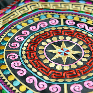 广西壮族铜鼓图h案刺绣片 diy特色民族包服装饰品 绣花面布料 包