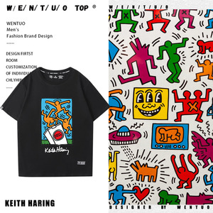 凯斯哈林keith haring联名t恤男女生夏季宽松纯棉涂鸦画潮流短袖