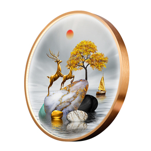 入户玄关装饰画led新中式圆形客厅挂画石来运转立体轻奢餐厅壁画