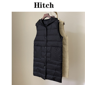 Hitch“经典升级”连帽羽绒马甲中长款90白鸭绒保暖内搭2022冬女
