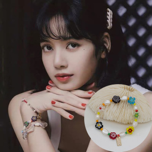 lisa同款.blackpink琉璃小花朵彩色夏天饰品仙女手链小雏菊项链