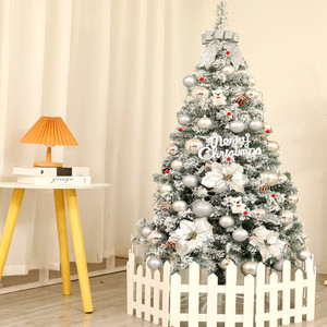 圣诞树1.5米白色落雪套餐1.8cm银色豪华加密植绒家用套装圣诞树3