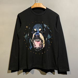 代购givenchy纪梵希镶石狗头印花纯棉长袖t恤男女情侣装圆领打底