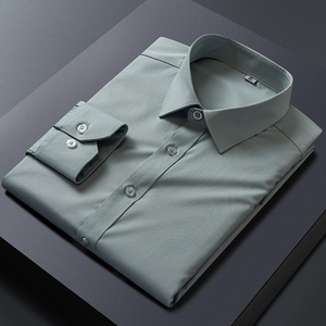 雅鹿绿色全棉磨毛衬衫男士长袖纯棉条纹衬衣免烫商务格子男装tb