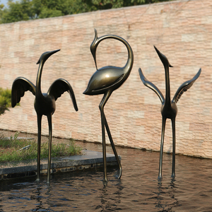 户外售楼部仿铜仙鹤摆件园林景观庭院水池玻璃钢抽象鸟类摆设雕塑