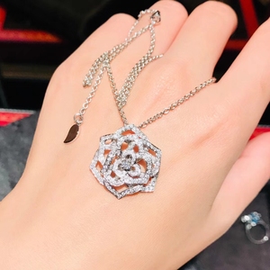 piaget伯爵玫瑰花项链18k金满钻镂空花环时来运转转运珠锁骨链