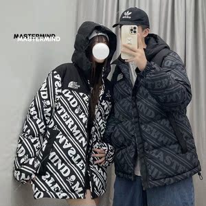 tnf北面联名mmj骷髅头冬季连帽羽绒棉服女满印弹幕保暖情侣外套男