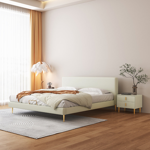 出租房板式床简约现代主卧客房双人床布艺奶油床西皮金刚皮科技布