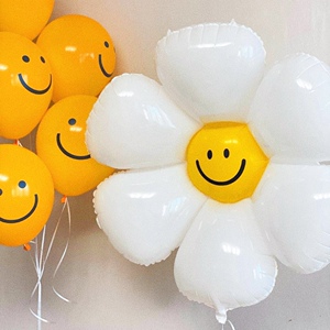 韩国ins风黄色笑脸气球小红书同款微笑拍照道具周岁生日布置装饰