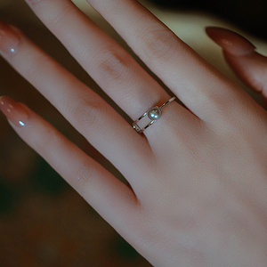 《沧海一粟》天然海水真多麻色珍珠戒指女S925银轻奢高级指环开口