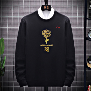 国潮李宁长袖男士宽松刺绣纯棉男卫衣圆领春秋季休闲上衣中国风