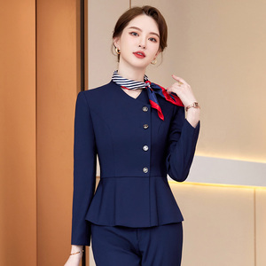 中国黄金工作服西装套装女秋高端美容院酒店礼仪职业装珠宝店工衣