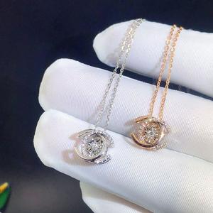 周六福美国进口莫桑石au750钻石项链18k玫瑰金小香风灵动彩金单吊