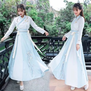 中国风改良传统日常汉服套装女夏古装仙气绣花交领齐腰学生古风