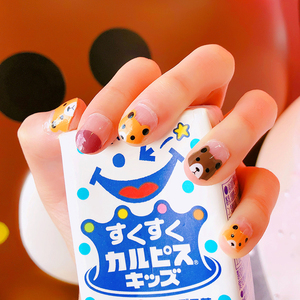 韩国网红可爱指甲贴片少女心全贴指甲油美甲贴纸成品贴w花可爱ins