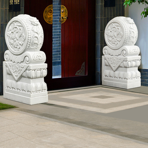 石雕门墩天然汉白玉石鼓一对别墅庭院门口户外家用福鱼门墩抱鼓石