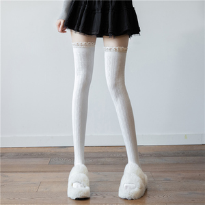 白色过膝袜休闲蕾丝长筒袜子女夏季加厚半截大腿套JK花边堆堆袜套
