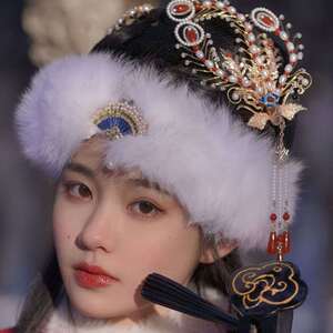 后压头饰汉服王熙凤同款卧兔儿明制汉服毛毛抹额发饰额饰昭君套拍