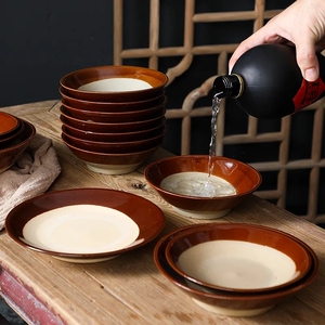 复古土碗土陶餐具粗陶扣肉蒸碗老火锅油碟碗菜碗盘子怀旧仿古酒碗
